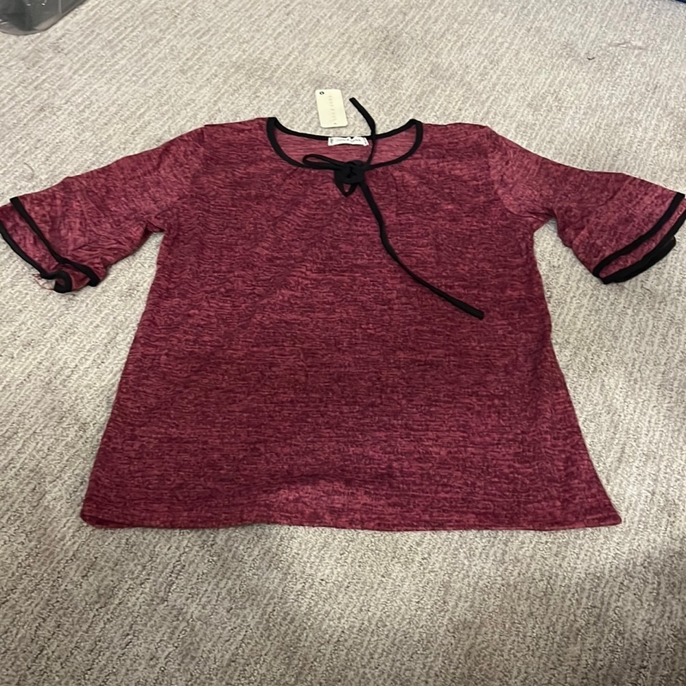 Jon & Anna cranberry colored shirt